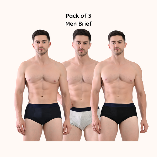 Men Cotton Leakproof Underwear (Pack of 3) | Brief - Absorb upto 180 ML