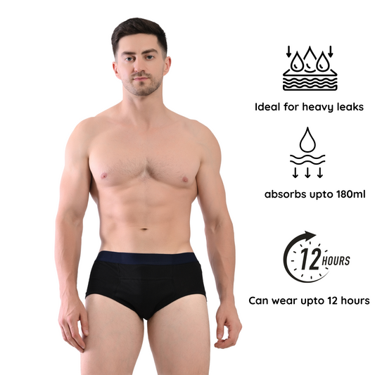 Men Cotton Leakproof Underwear (Pack of 3) | Brief - Absorb upto 180 ML