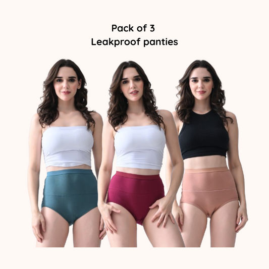 Cotton High Waist Leakproof Panties (Pack of 3) | Ideal for Light Leaks
