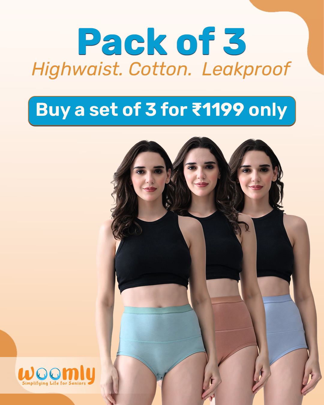 Cotton High Waist Leakproof Panties (Pack of 3) | Ideal for Light Leaks