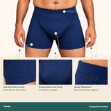 Woomly men's trunk features - leg fit, front pouch, waistband